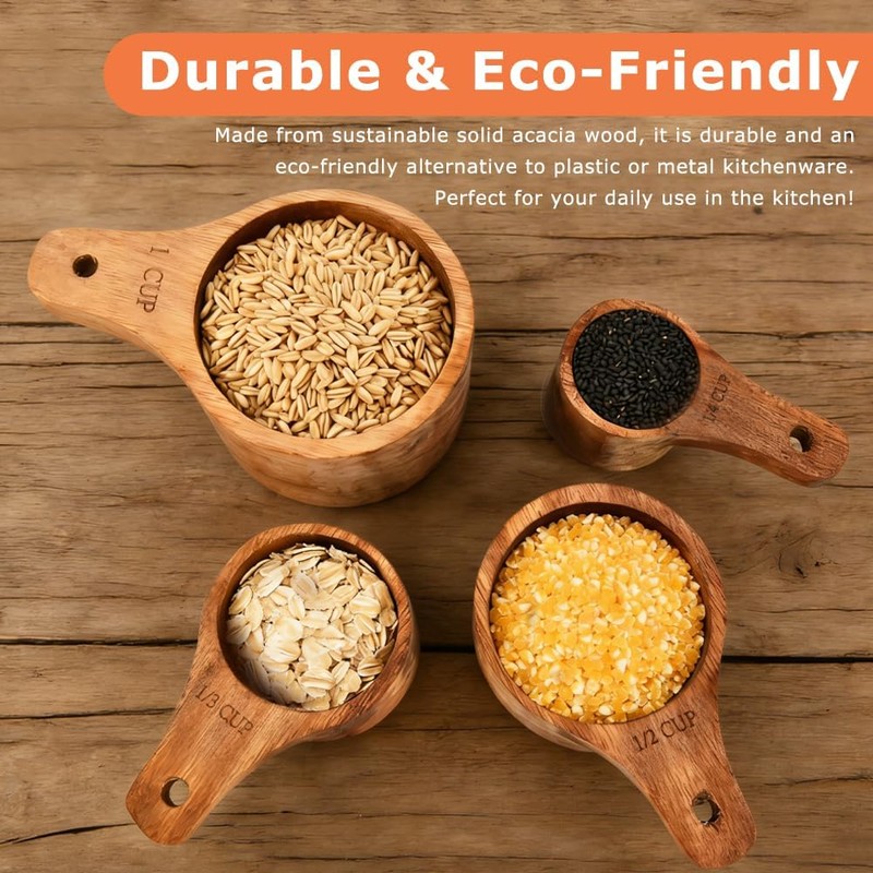 8-Piece Acacia Wood Nesting Measuring Cups and Spoons Set, Laser