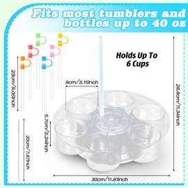 Chunful Water Bottle Organizer for Tumbler with Handle Rotatable Cup Holder Water Bottle Storage for Cabinet 40oz Cup Lid Organizer Storage Rack with 6 Straw and Straw Caps 6 Brush Transparent Kitchen