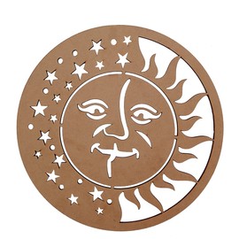 Purpledip Laser Cut Sun Moon Stars Unpainted Wooden Wall Hanging 12389