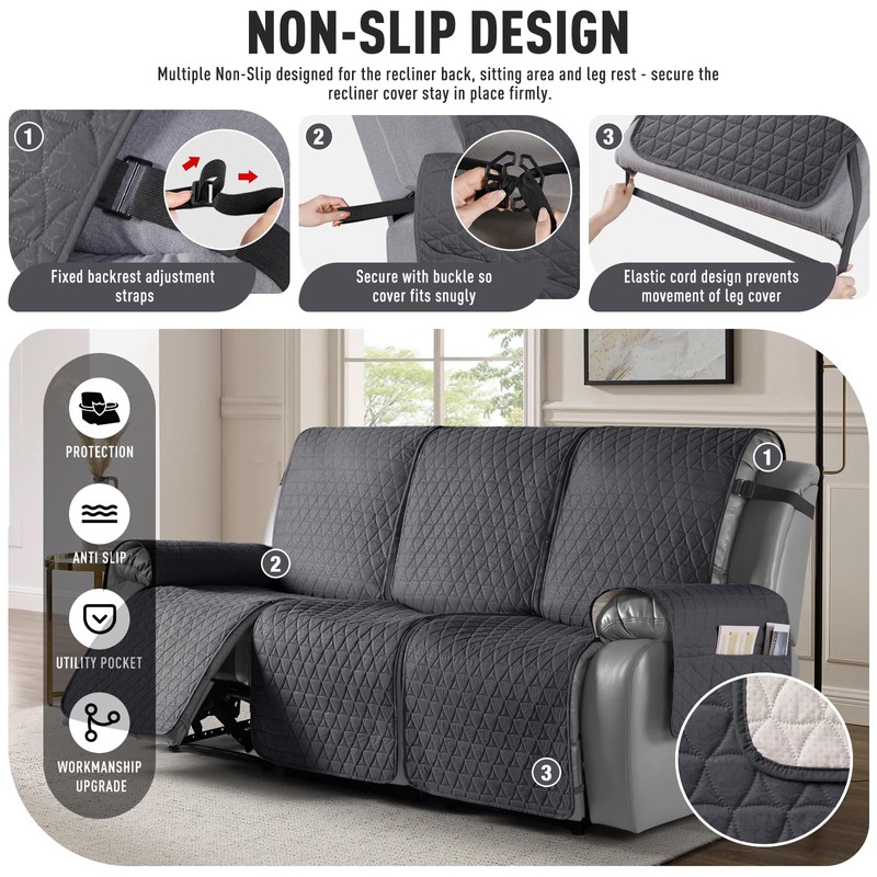 TAOCOCO 100% Waterproof Recliner Cover, Non-Slip Washable Reclining Couch Cover