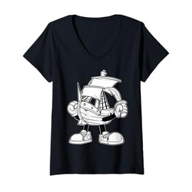 Womens Cute Cartoon Pirate Character Illustration For Kids V-Neck T-Shirt