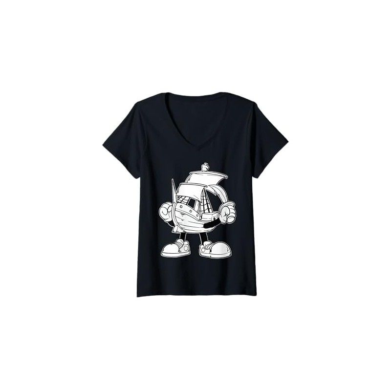 Womens Cute Cartoon Pirate Character Illustration For Kids V-Neck T-Shirt