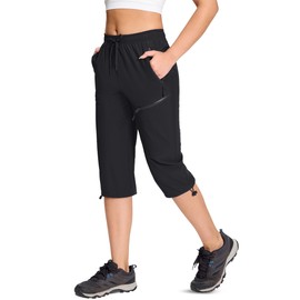 TACVASEN Hiking Pants for Women Water Resistant Breathable Workout Drawstring Pants with Pockets Golf Regular Fit Black M