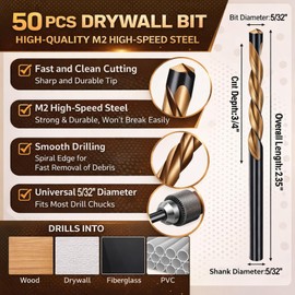 Tondiamo 50 Pcs Drywall Rotor Tips 5/32" Drywall Router Drill Bits HSS Guidepoint Cutting Rotor Tips Cutout Tool for Use with Spiral Saw