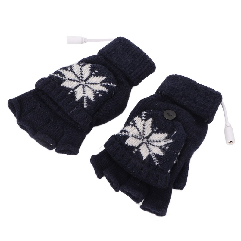 USB Heating Gloves Full Half Fingerless Knitting Double Side Warm
