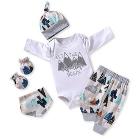 Aalizzwell Preemie Clothes Boys, Premature Baby Long Sleeve Fall Winter Clothing Coming Home Outfit Mountain Theme