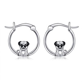 JERWLI Pug Earrings for Women 925 Sterling Sliver Pug Dog Hoop Earrings Pug Jewelry Gifts for Women Lover, normal, Sterling Silver, No Gemstone