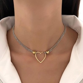 TseenYi Heart Pendant Necklace Heart Love Pendant Layered Necklace Silver Chain Clavicle Necklace Multilayer Chain Necklace Jewelry for women and Girls Gifts