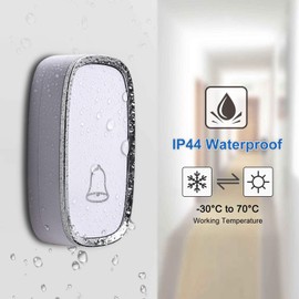 Timbre Inalámbrico,TOCOZOC Timbre de Puerta Lmpermeable IP44,1Transmisor y 2 Receptor con 36 Melodías 4 Niveles de Volumen, 300 Metros Alcance Obstáculos con LED Lndicador