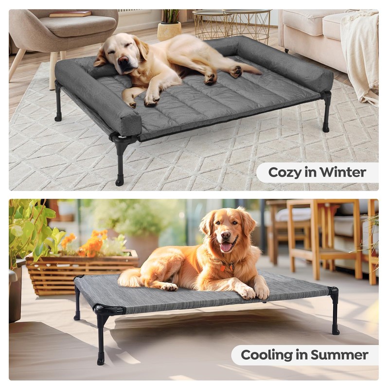 Veehoo Cooling Elevated Dog Bed + Waterproof Removable Pillow-Top Mat,