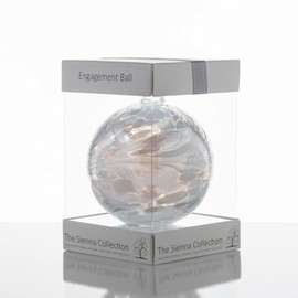 Sienna Glass Engagement Gift Friendship Ball, 10cm, white, gift boxed with ribbon and gift tag