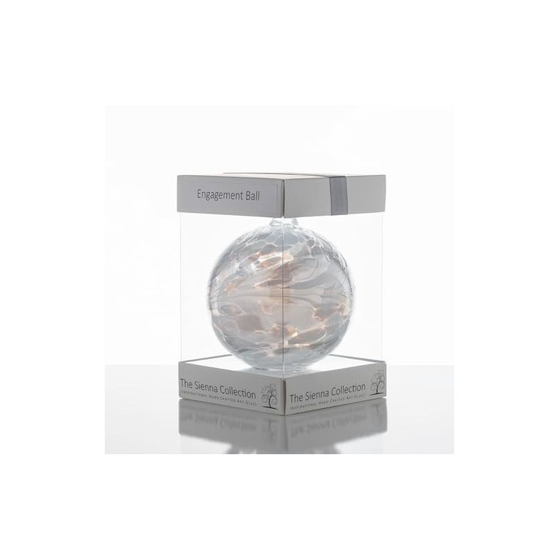 Sienna Glass Engagement Gift Friendship Ball, 10cm, white, gift boxed