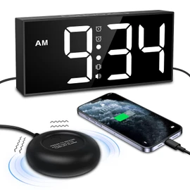 AMIR Loud Alarm Clock for Heavy Sleepers Adults, Dual Alarms Clock with Bed Shaker, Plug in Digital Clock for Adjustable Volume, 5-Level Screen Brightness, Snooze, for Hearing-impaired Deaf