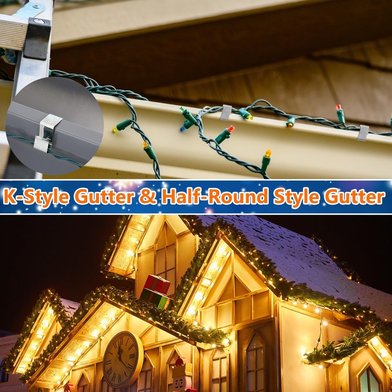 200 Pcs Metal Gutter Hooks for Christmas Outdoor Light Hangers