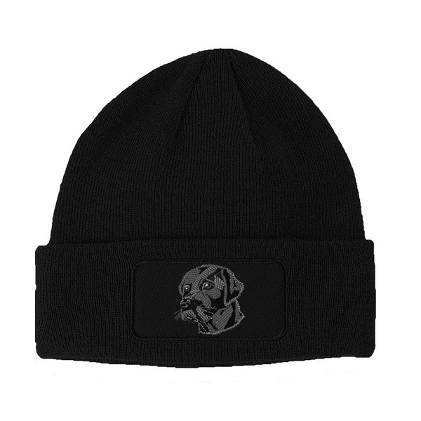 Patch Beanie Black Lab Head Face Embroidery Dogs Black Lab