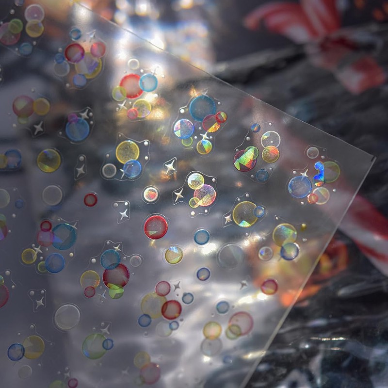 Laser Aurora Shell Soap Bubble Nail Stickers Flash Light Water