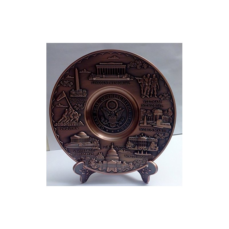 Copper Toned Washington D.C. Metal Souvenir Plate with Stand 6.5
