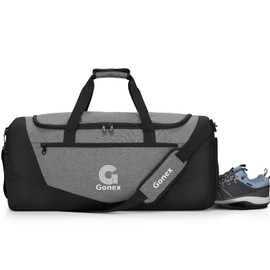Gonex Gym Duffel Bag with Shoe Compartment Wet Pocket, Large Capacity Sports Duffle Bag for Men Women, Workout & Travel Bag with Multiple Pockets, Black/Gray, Medium (60L)