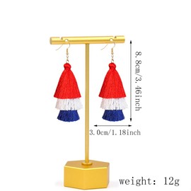 American Independence Day Earrings Hand-woven Tassel Hollow Rainbow Wood Bohemian Earrings 4th of July Drop Dangle Earrings (Independence 3 Tassel Earrings)