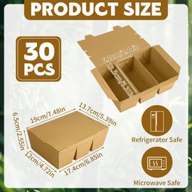 30 Pack 50 oz Paper To Go Containers, 3 Compartment Take Out Food Containers, Kraft Brown Paper Take Out Boxes, Microwavable, Leak and Grease Resistant for Restaurants, Offices and Catering