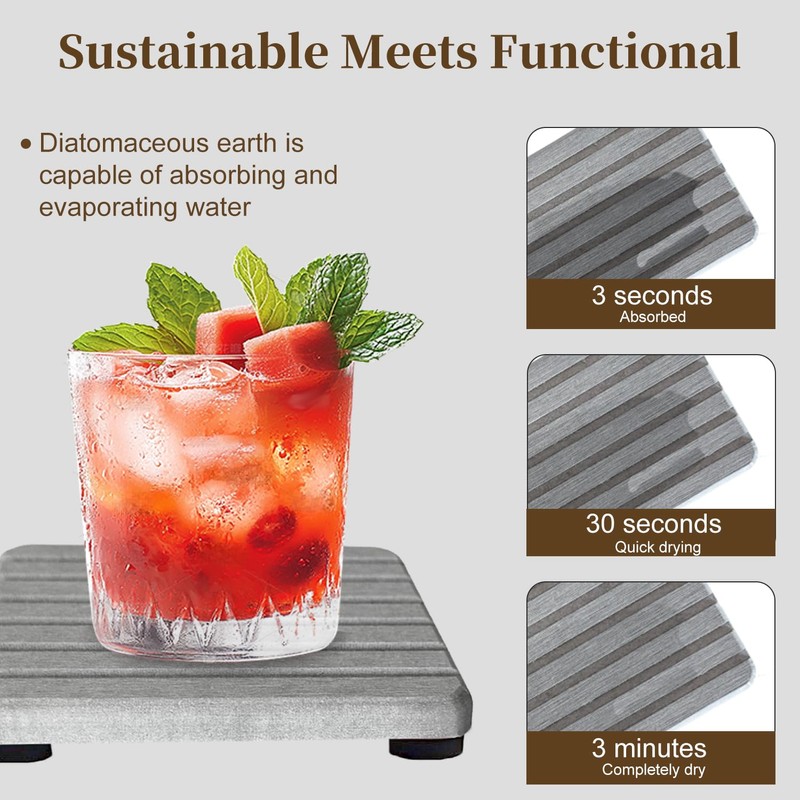 4PCS Gray Diatomite Tray Set, Water Absorbing Stone Coasters for