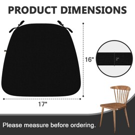 idee-home Chair Cushions for Dining Chairs, Kitchen Chair Pads Set of 6, D-Shaped Seat Cushions with Ties Non-Slip Bottom for Indoor Dining Room, Removable Cover, 17" x 16" x 2" Black