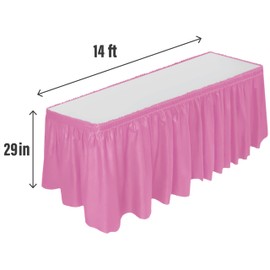 DecorRack Table Skirt, 29 in x 14 ft -BPA Free- Plastic Tableskirt, Disposable, Reusable, Rectangular Tablecloth Skirt, Light Pink (1 Pack)