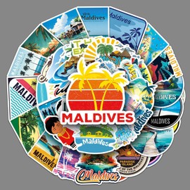 Maldives Stickers Pack of 50 Waterproof Aesthetic Summer Beach Stickers for Skateboard Scrapbook Laptop Water Bottles Car Luggage Guitar Vinyl Maldives Travel Stickers for Adults Girls