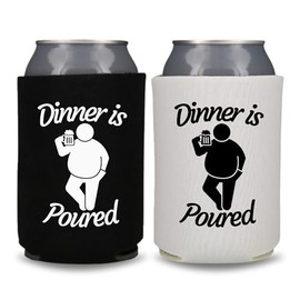Funny Beer Can Coolers, Dinner is Poured Coolies, Funny Coolies Drink Accessory, Beer Sleeves, Funny Gag Gift, Party Favors (2 Pack (1 Black & 1 White))
