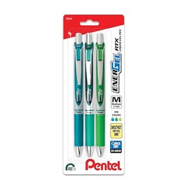 EnerGel RTX Retractable Liquid Gel Pen, 0.7mm, Chill Hue, Turquoise, Green, and Lime Green Ink, Pack of 3 Pens (BL77CHIBP3M)