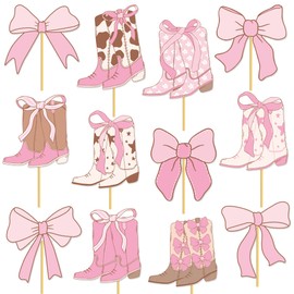 Western Cowgirl Centerpiece Sticks 16PCS Coquette Bow Cowgirl Boots Party Table Topper Decorations Pink Bow and Boots Table Centerpieces for Coquette Cowgirl Birthday Party Supplies