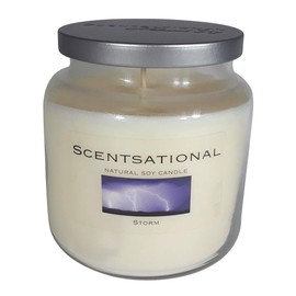 Scentsational Storm Jar Scented Candle - Fresh After Rain Breeze - Hand-Poured White Natural Soy Wax with Wooden Lid - Single Lead-Free Wick - 19 oz