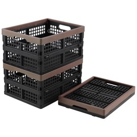 Melontray Set of 3 Plastic Collapsible Storage Crate, 15 L Stackable Folding Storage Crates with Handles, Foldable Shelf Storage Baskets