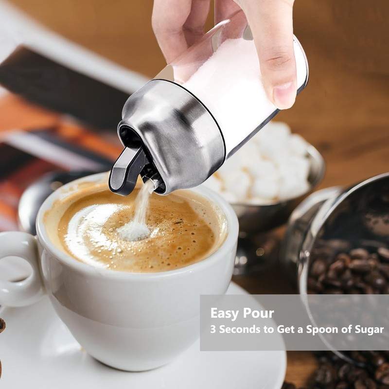 Aelga Glass Sugar Dispenser with Pour Spout, Weighted Pourer, Coffee