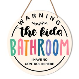 HSNBT Kids Bathroom Door Decor, Boho Children's Toilet Wall Hanging Signs, Warning The Kids Bathroom Decorations