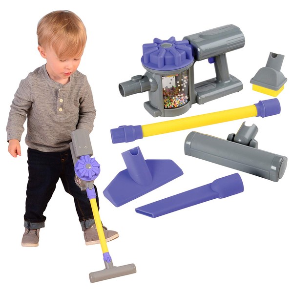 CP Toys 6 Piece Child-Sized Plastic Handheld Vacuum Cleaner with 4 Attachments and Extender Arm for Ages 3 Years and Up