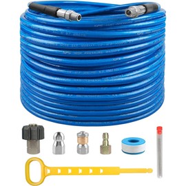 CHAVOR Pressure Washer Sewer Jetter Kit, 100 FT Drain Cleaning Hose, Rotating and Button Nose Sewer Jetting Nozzle,Orifice 4.0, 4.5, 1/4 Inch NPT, 6090 PSI
