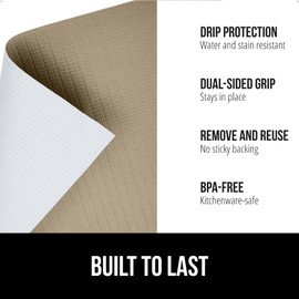 GORILLA GRIP DripGuard Drawer and Shelf Liner for Cabinet, Slip Resistant Non Adhesive Protection for Kitchen, BPA Free Smooth Surface Plastic Liners for Cabinets Bathroom Drawers, 17.5x240 Inch Beige