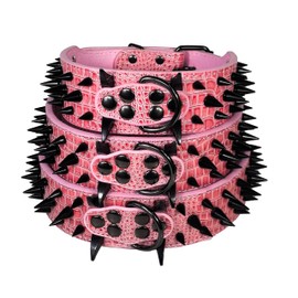 Kawagogo Spiked Dog Collar,2 Inch Wide Dog Collar for Medium and Large Dogs,Sharp Spikes Protect Dogs from Being Bitten,Suit Pitbull Doberman Bully Bulldog. (Pink, 21''-24'')