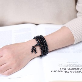 AmorWing 108 Beads Black Onyx Stone Necklace Japa Mala 6mm