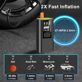Tire Inflator Portable Air Compressor, Air Pump for Car Tires with 150PSI Dual Digital Pressure Gauge, Emergency LED Flashlight, Portable Tire Inflator for Car Motorcycle Bike Balls