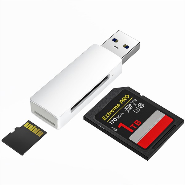 uni USB 3.0 SD/Micro SD Card Reader, USB SD/TF Memory Card Reader, External Card Reader, for SD, SDXC, SDHC, MMC, RS-MMC, Micro SDXC, Micro SD, Micro SDHC Card etc. -White
