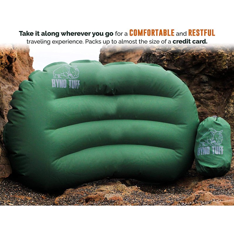 Ryno Tuff Inflatable Outdoor Camping Pillow with Knitted Fabric for