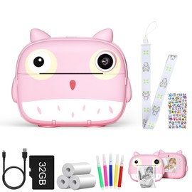 Daconovo Linda cámara instantánea para niños de 2.5K Cámara digital para niños de 12MP Cámara de impresión instantánea para niños con pantalla IPS de 2.4 pulgadas Zoom digital de 10X Lindos filtros Gr
