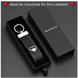 Sternenfunke Guardian Angel Car Lucky Angel Guardian Angel Keyring Angel Motorcyclist Heart Gift Lucky Charm with Heart Polished Stainless Steel and Leather, Heart - Stainless Steel & Black Leather