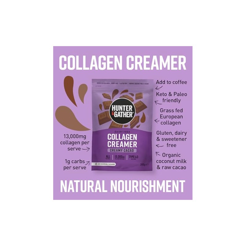 Hunter & Gather Collagen Creamer for Coffee, 300g, Creamy Cacao