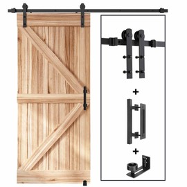 EaseLife 6 FT Sliding Barn Door Track and Handle Hardware Kit,Heavy Duty,Straight Pulley,Slide Smoothly Quietly,Easy Install (6FT Track Kit for 30"~36" Wide Single Door)