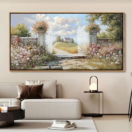 Floral Wall Art - Pink Wall Decor for Living Room, French Country Decor, Canvas Scenery Artwork, Farmhouse Pictures for Bedroom Wall Decor, Rustic Paintings for Bedroom 24×48IN