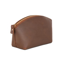 Premium Cosmetic Bag Women's Leather - Luxury Makeup Bag Women's Leather with Large Compartment - Elegant and Durable Makeup Bag Leather for Travel and Daily Use, hazelnut, Cosmetic case