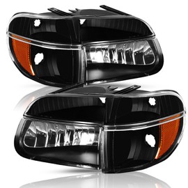 TUSDAR Headlight Assembly Set for 95-01 Ford Explorer / 97 Mercury Mountaineer with Corner Lights 4pcs Driver & Passenger Side (Black Housing with Amber Reflector)